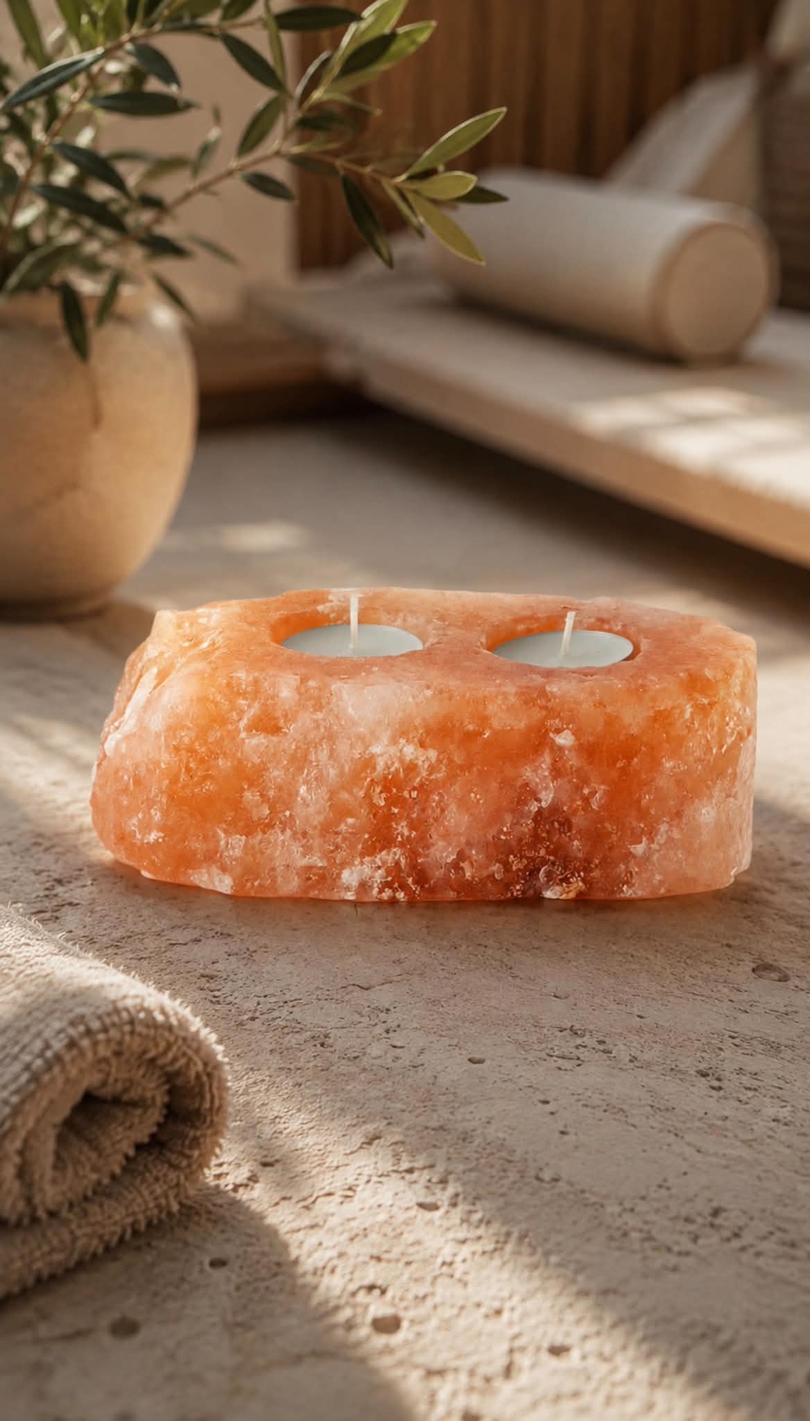 Natural Salt Candle Holder - 2 holes