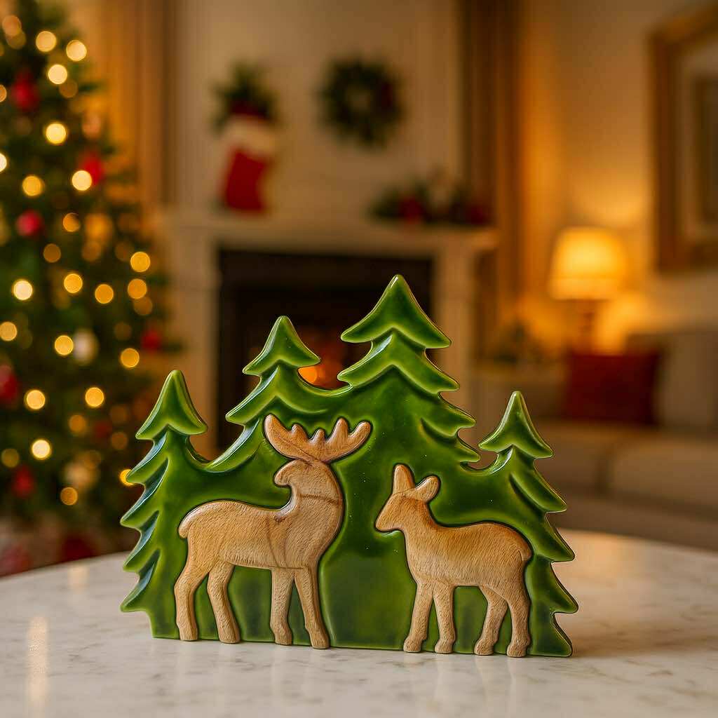 Woodland Magic – Two Deer in the Forest 3D Wooden Christmas Decoration