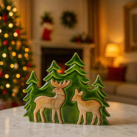 Woodland Magic – Two Deer in the Forest 3D Wooden Christmas Decoration