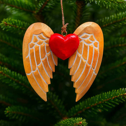 Angel Wing & Heart Ornament – A Charming Wooden Touch for Your Christmas Tree