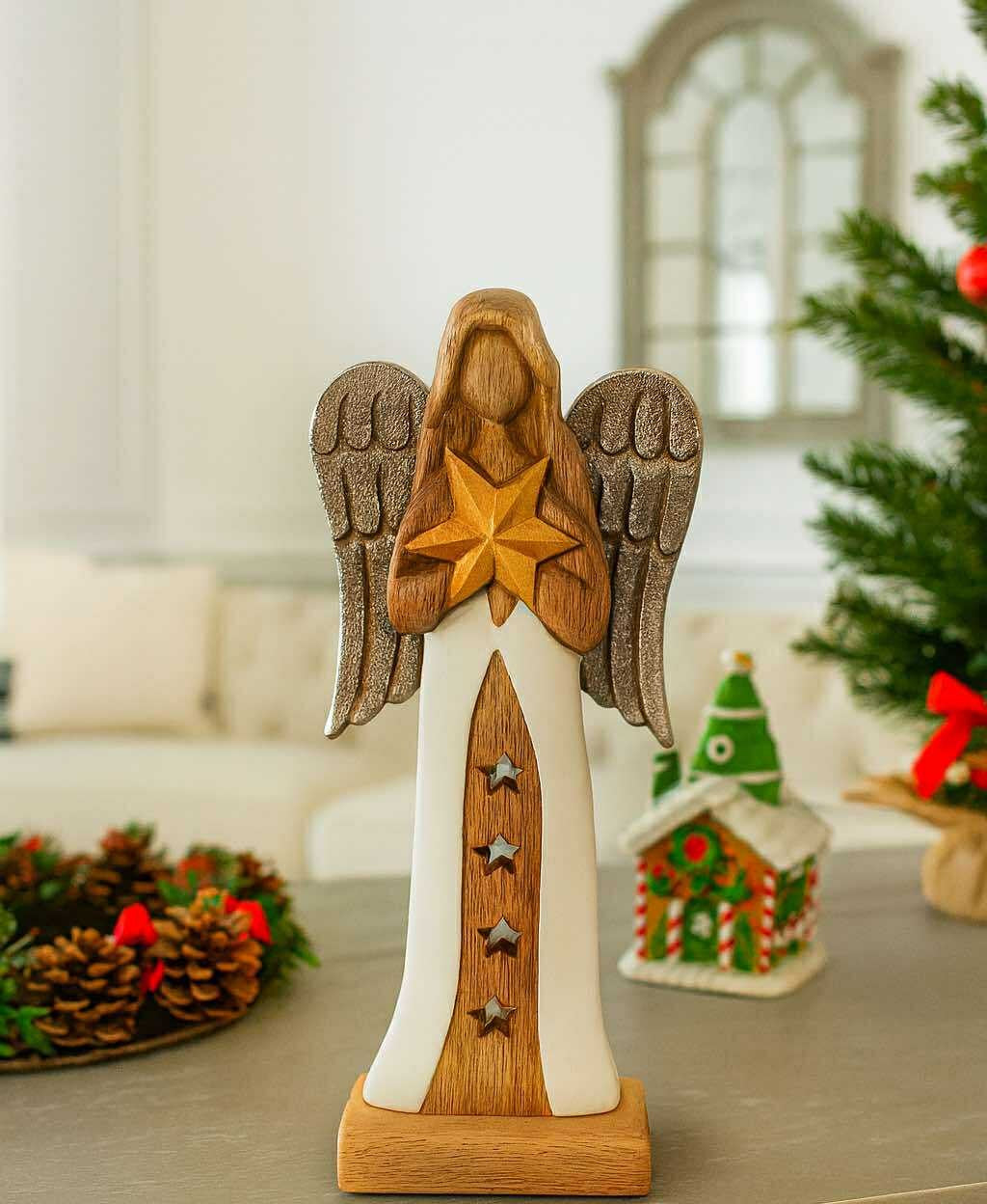 Mango Wood Star Angel – A Timeless Christmas Decoration of Hope and Light