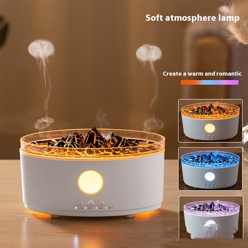 White soft atmosphere lamp with decorative elements on a wooden surface