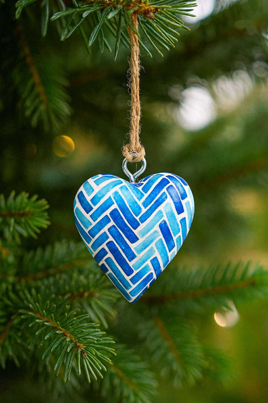 Small Decor Wood Heart -  Blue Stripes