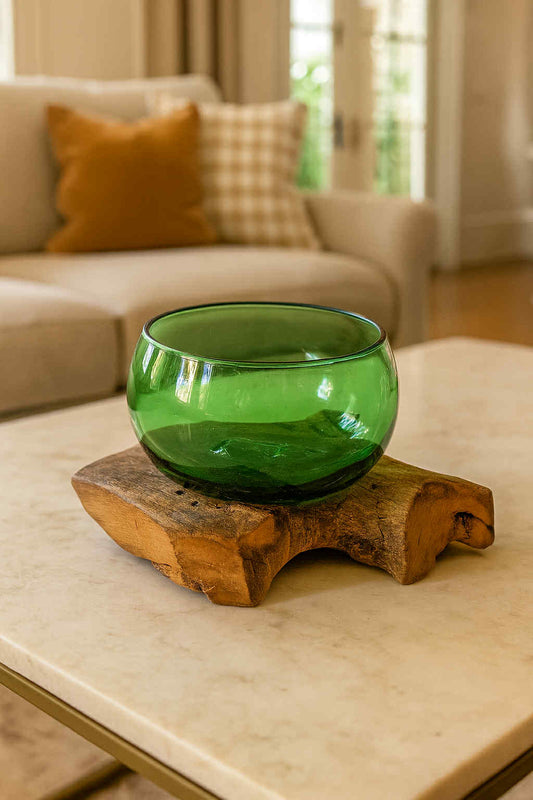 Recycled Beer Bottles - Wide Bowl on Wood