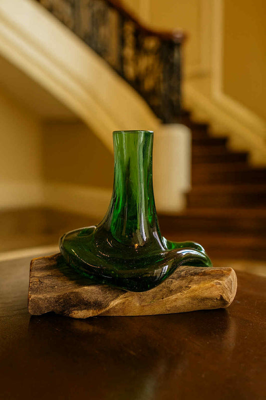 Recycled Beer Bottles - Mini Flower Vase on Wood