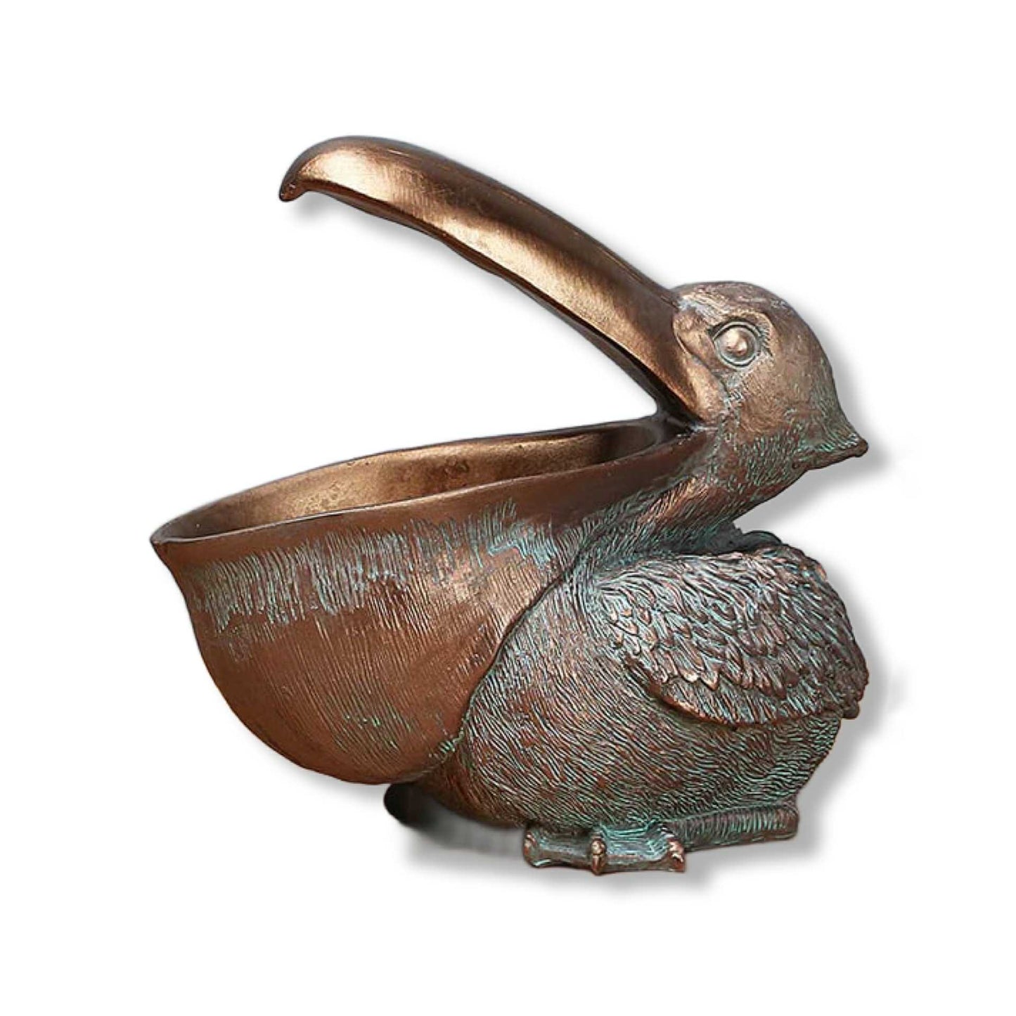 Bronze rabbit-shaped container with a long handle on a white background
