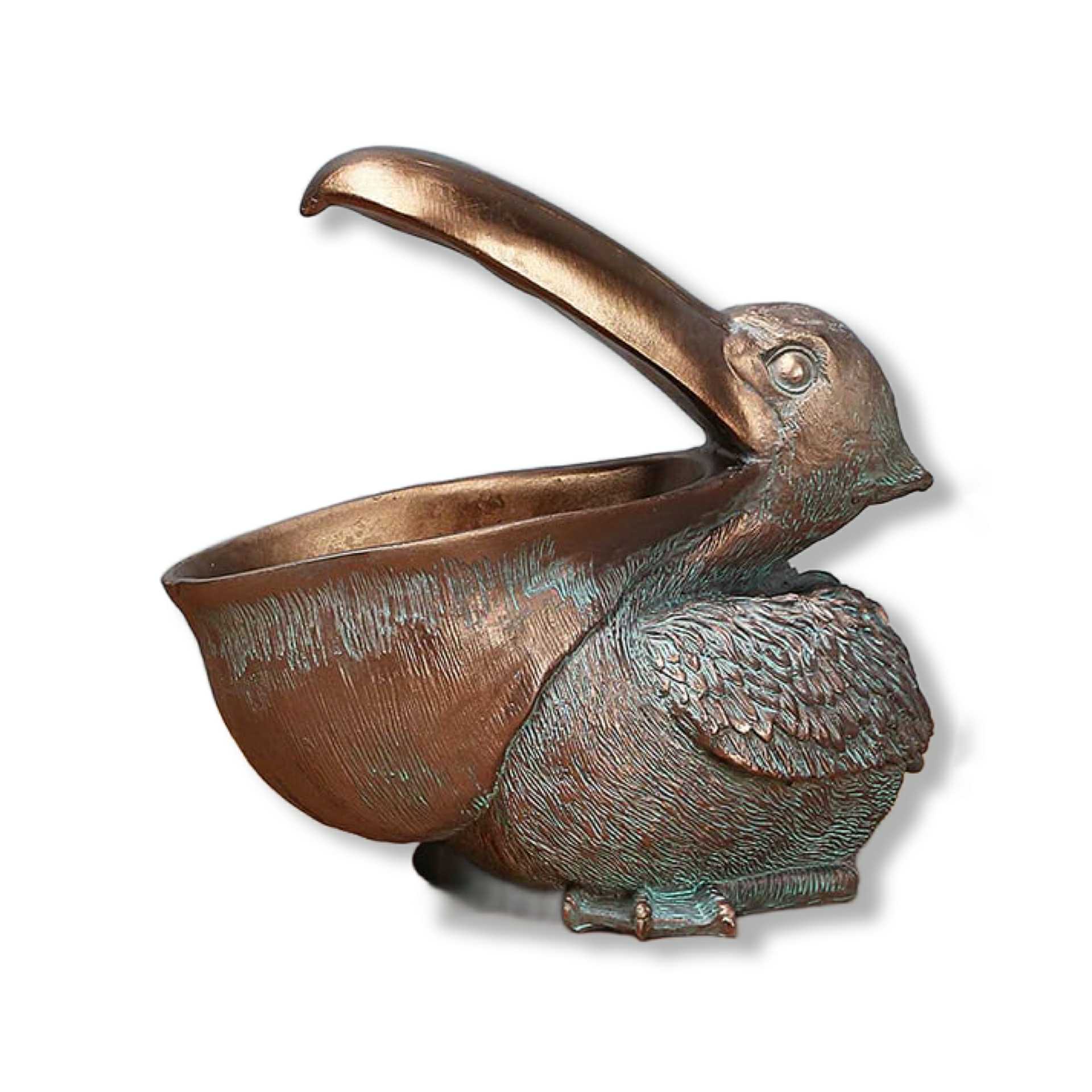 Bronze rabbit-shaped container with a long handle on a white background