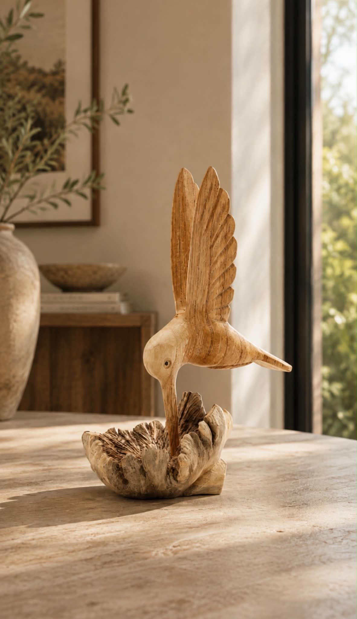 Handmade Parasite Wood  Carving -  Hummingbird