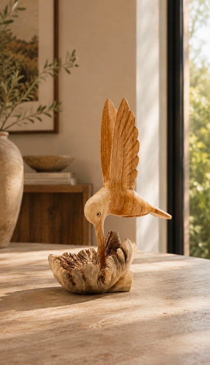 Handmade Parasite Wood  Carving -  Hummingbird