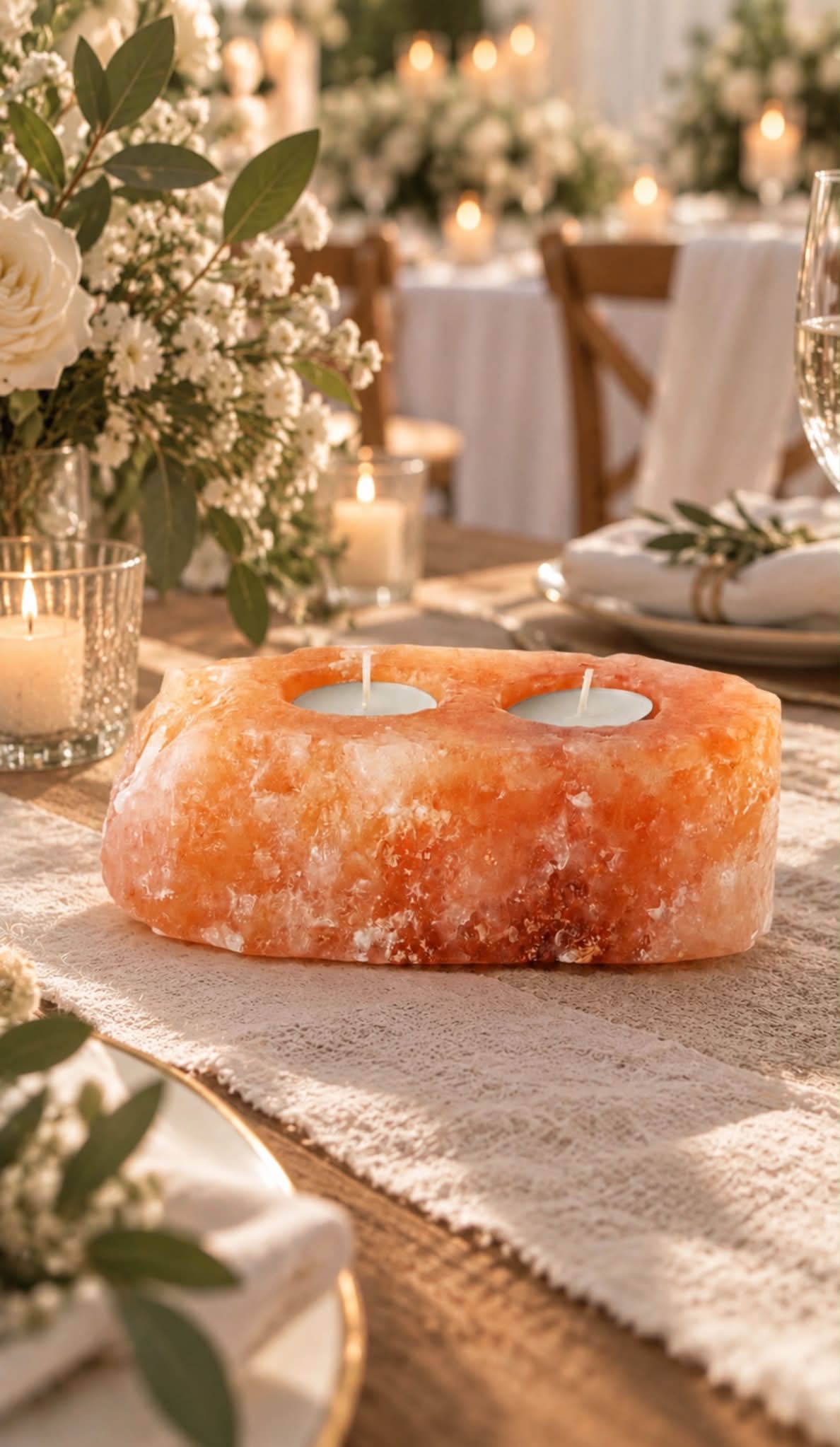 Natural Salt Candle Holder - 2 holes