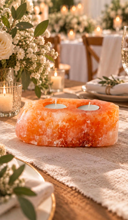 Natural Salt Candle Holder - 2 holes