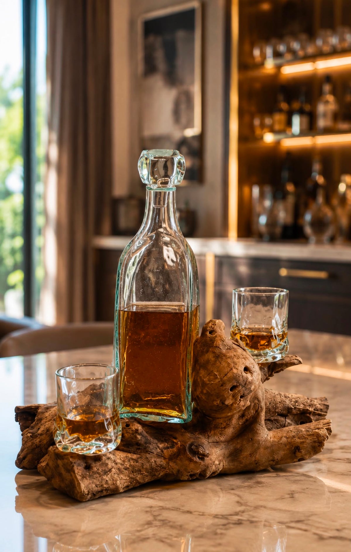 Molten Glass on Wood- Whisky Set