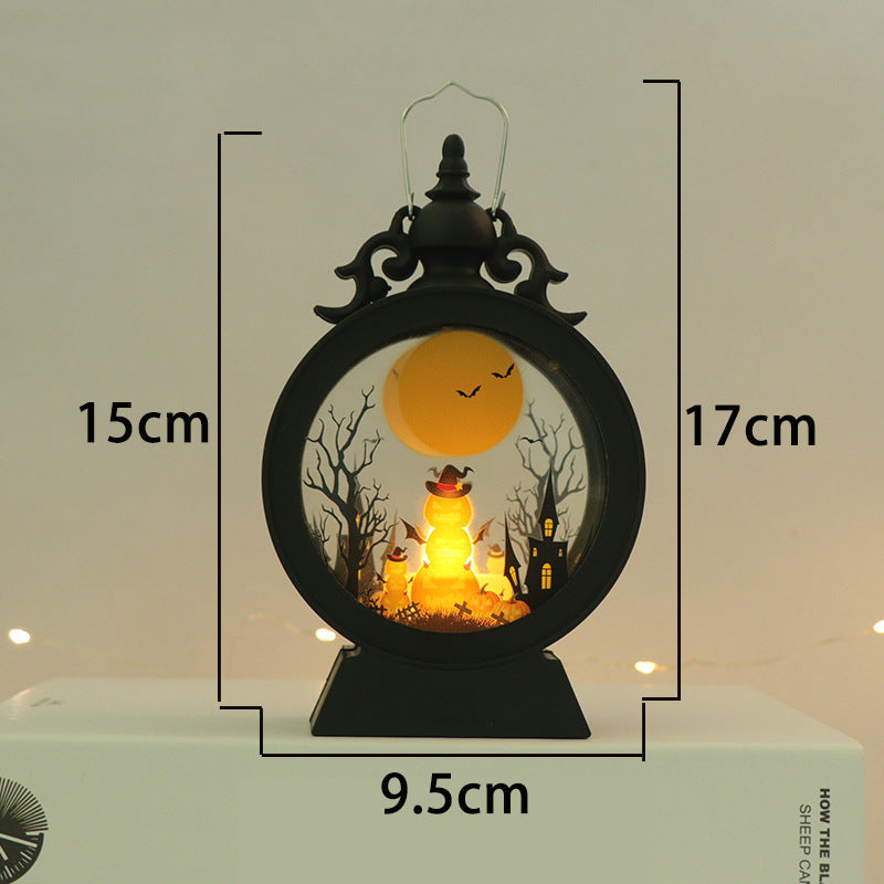 Decorative lantern with a Halloween theme, showing measurements on a plain background.