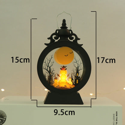 Decorative lantern with a Halloween theme, showing measurements on a plain background.