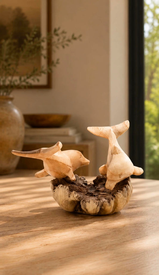 Handmade Parasite  Carving - Dolphins in Play