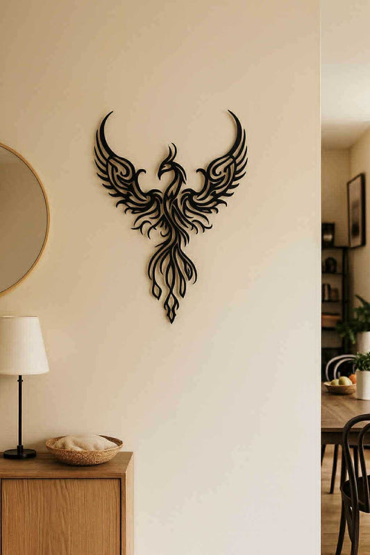 Metal Phoenix Design Hanging Wrought Iron Silhouette Wall Decoration