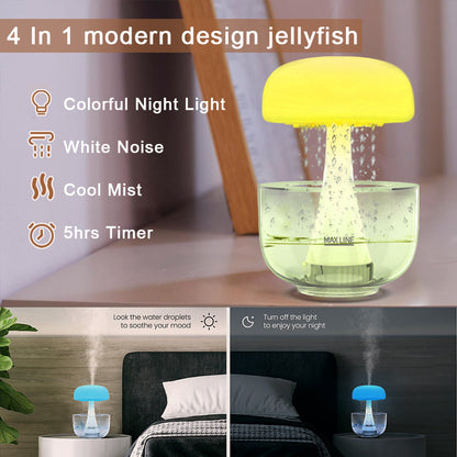 Modern design jellyfish night light with colorful light, white noise, cool mist, and timer features.