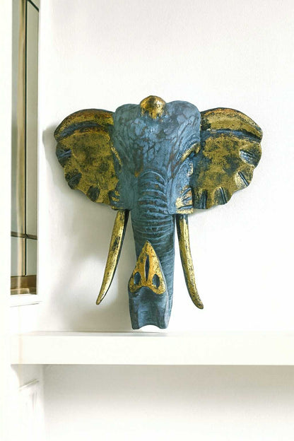 Large Elephant Head - Gold & Grey