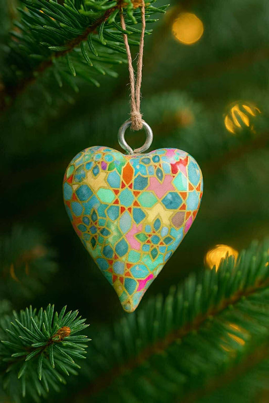 Small Decor Wood Heart -  Mediterranean Tile Pattern