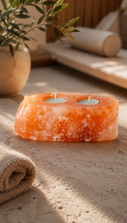 Natural Salt Candle Holder - 2 holes
