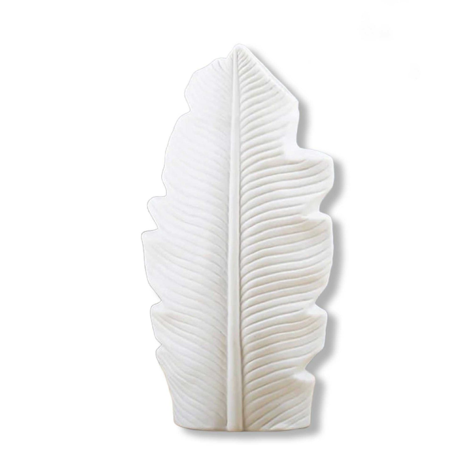 White ceramic leaf-shaped object on a white background