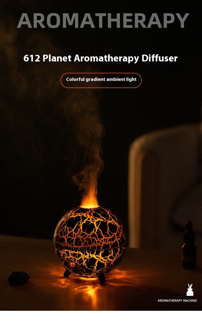 Aromatherapy diffuser with colorful gradient light on a dark background