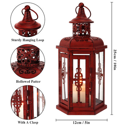 Red lantern with detailed design, hanging loop, and measurements on a white background