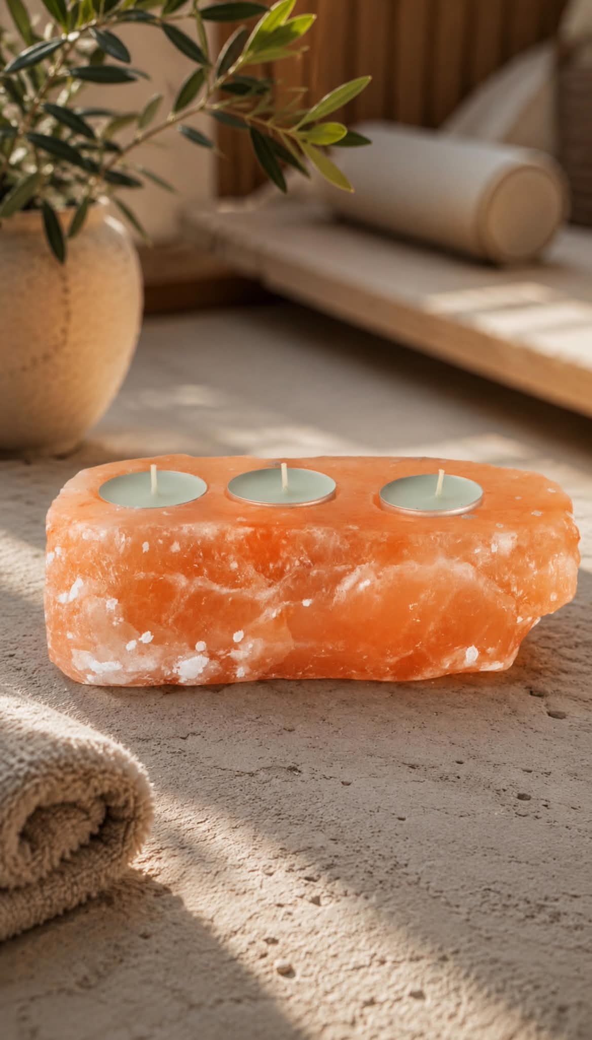 Natural Salt Candle Holder - 3 holes
