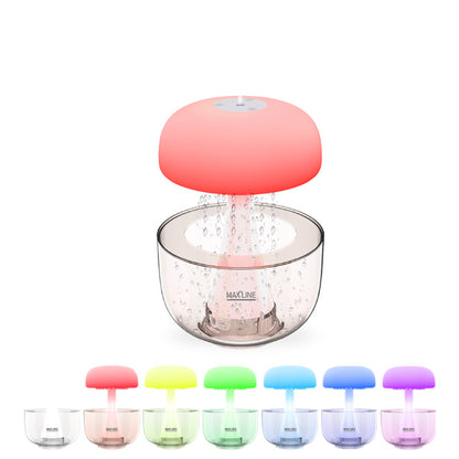 Colorful mushroom-shaped humidifier with a clear base on a white background