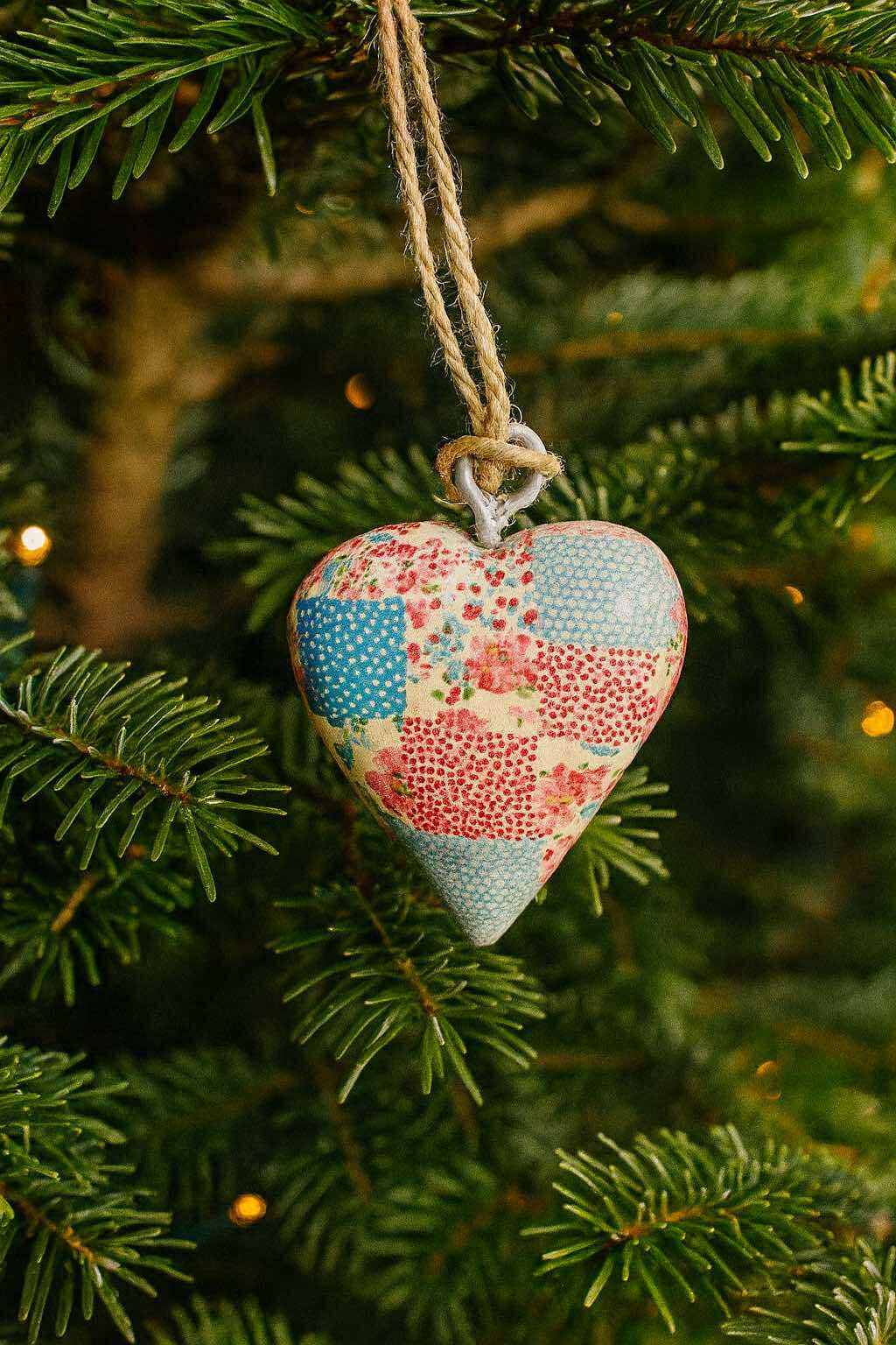 Small Decor Wood Heart - Cheque Blue & Red
