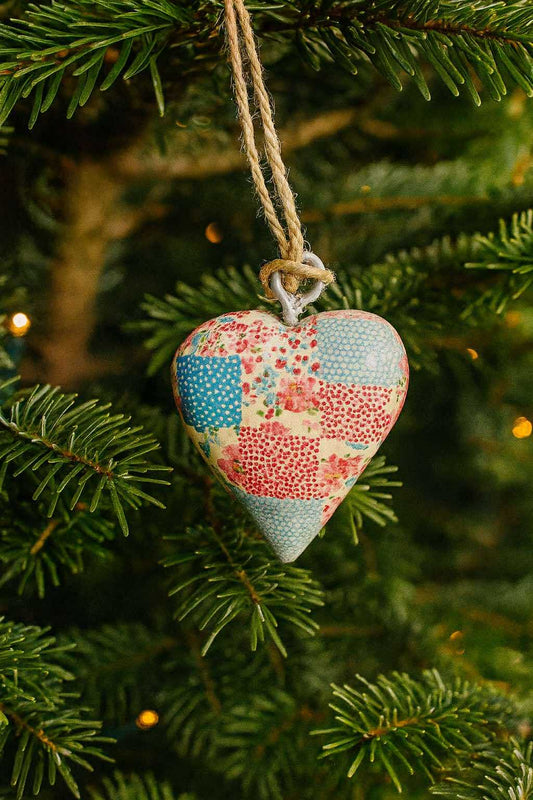 Small Decor Wood Heart - Cheque Blue & Red