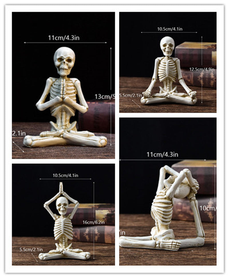 Collage of a skeleton in various poses with measurements on a dark background