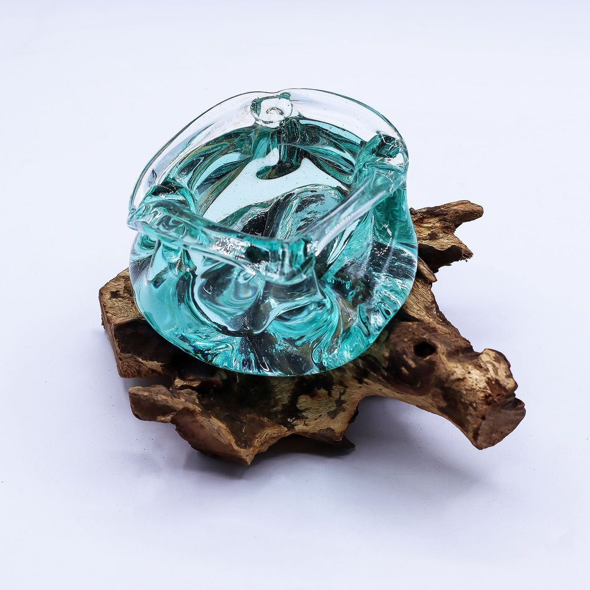 Molten Glass Chunky Ashtray / Candle Holder on Wood