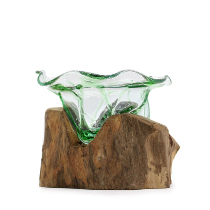 Recycled Beer Bottle- Large  Bowl on Wood